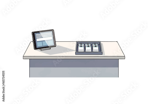 Digital Tablet and Badge Holder Display on a Desk