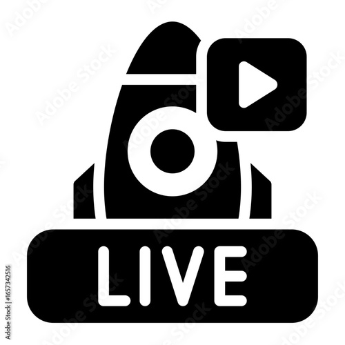 live stream glyph icon showing rocket launch video broadcast