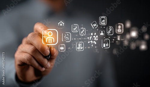Hand drawing digital icons, depicting integrated customer data management