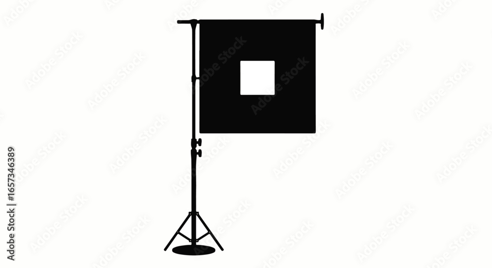 Naklejka premium Black silhouette of a photography light stand with a square diffusion panel