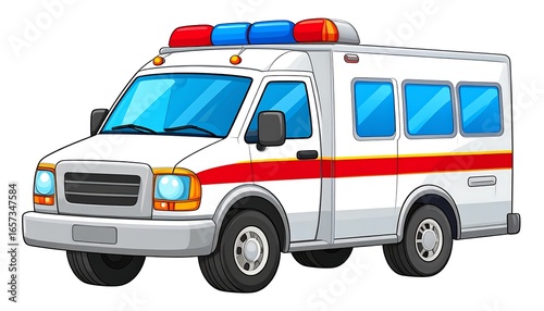Wallpaper Mural Cartoon illustration of a white ambulance with red and blue lights Torontodigital.ca