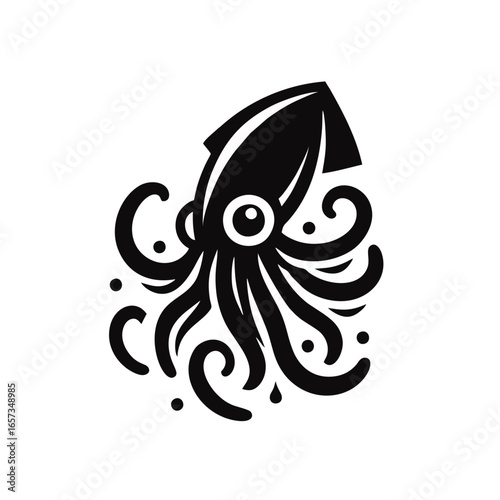 Squid Logo, Black and White Vector Illustration