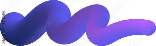 Abstract 3D shape with color gradient. Spiral color line for trendy design. Dynamic curved tube. Futuristic purple wavy splash