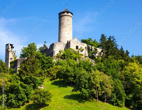 Old stone castle on hilltop
