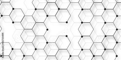 Hexagon concept design abstract technology background. with 3D Futuristic honeycomb mosaic white background .Science network pattern, connecting lines and dots Medical background, Vector illustration