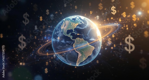 Digital Earth with Dollar Signs Representing Global Economy
