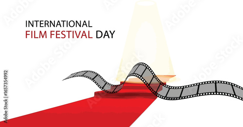 Illustration for international film festival day with a red carpet and filmstrip, celebrating cinema and the art of filmmaking