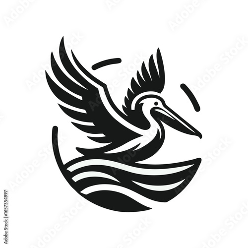 Pelican Flying Above The Sea Illustration