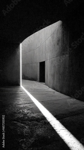 Empty concrete tunnel, bright light