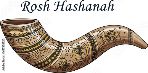 Rosh hashanah illustration of a traditional shofar, symbolizing the jewish new year and its rich cultural heritage