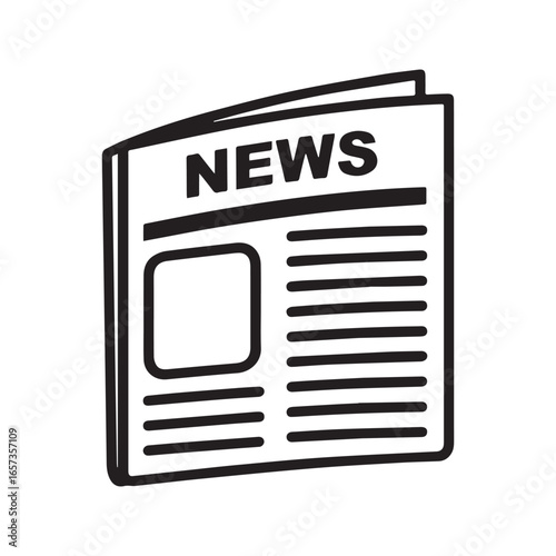 Newspaper line art illustration. Folded daily news publication outline icon. Journalism press vector sketch for coloring.
