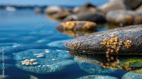 Clear water, ocean rocks, small sea creatures