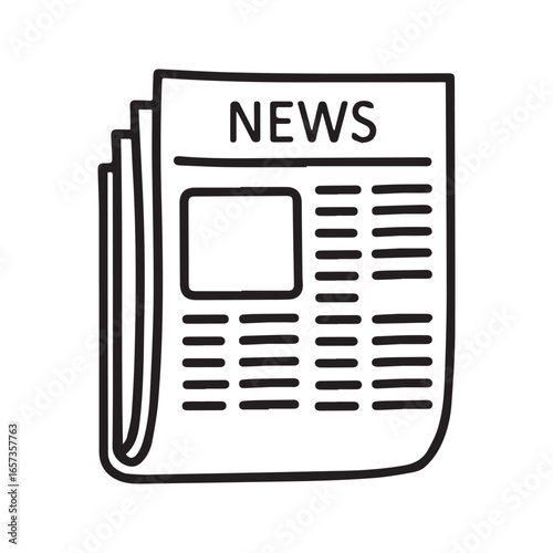 Newspaper line art illustration. Folded daily news publication outline icon. Journalism press vector sketch for coloring.
