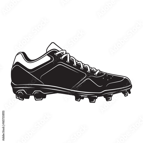 black and white silhouette of baseball cleats on a white background
