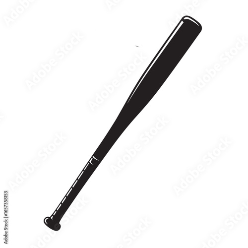 black and white silhouette of a baseball bat on a white background