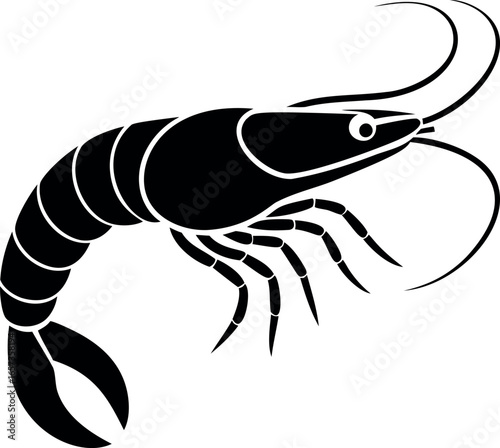Silhouette Illustration of a Shrimp Crustacean with Long Antennae and Segmented Tail