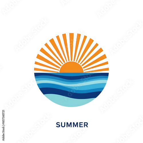 Abstract sun and ocean waves in a circle logo water PNG file isolated on white transparent background hd file download.