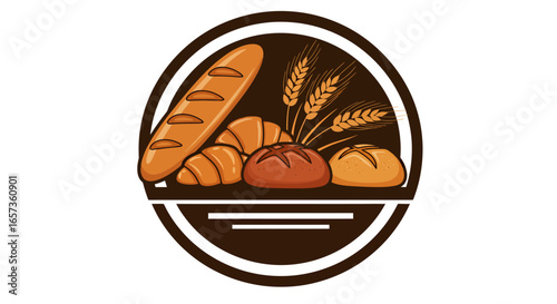 A delightful vector illustration featuring a selection of freshly baked bread and wheat stalks, perfect for bakery logos, menus, or food branding.