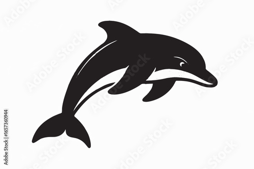 Dolphin Silhouette Vector Illustration, Marine Mammal Symbol of Ocean Protection and Wildlife Conservation