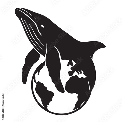 Whale Silhouette Vector Illustration, Endangered Marine Mammal Symbol of Ocean Conservation and Biodiversity