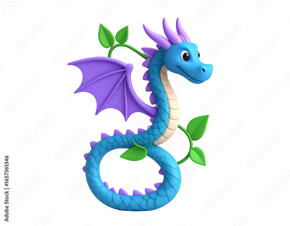 Obraz premium Cute Blue Dragon 3D Render