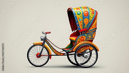 Ornate Bicycle Rickshaw with Vibrant Decorative Canopy and Wheels