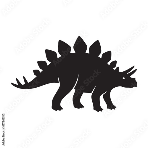 A striking black silhouette of a Stegosaurus dinosaur, showcasing its distinctive plates and tail spikes