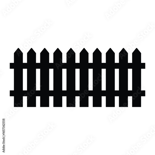 Black silhouette vector illustration of wooden picket fence design