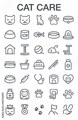 Cat Icon Set - Outline Style