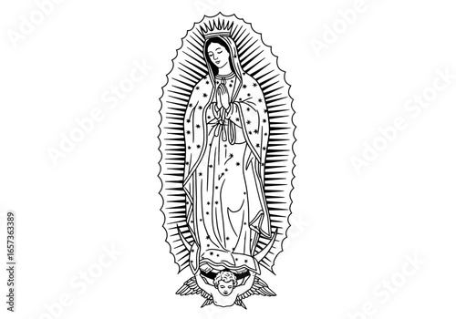 Cartoon Our Lady of Guadalupe - Stylized Vector Religious Illustration