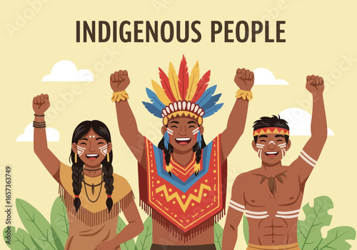 Indigenous People Celebrating Unity and Strength - Vector Art with Headdress