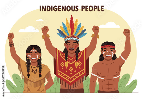 Indigenous People Celebrating Unity and Strength - Vector Art with Headdress