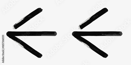 Vector two sets of hand drawn less than or equal to symbols in black ink against a white background space