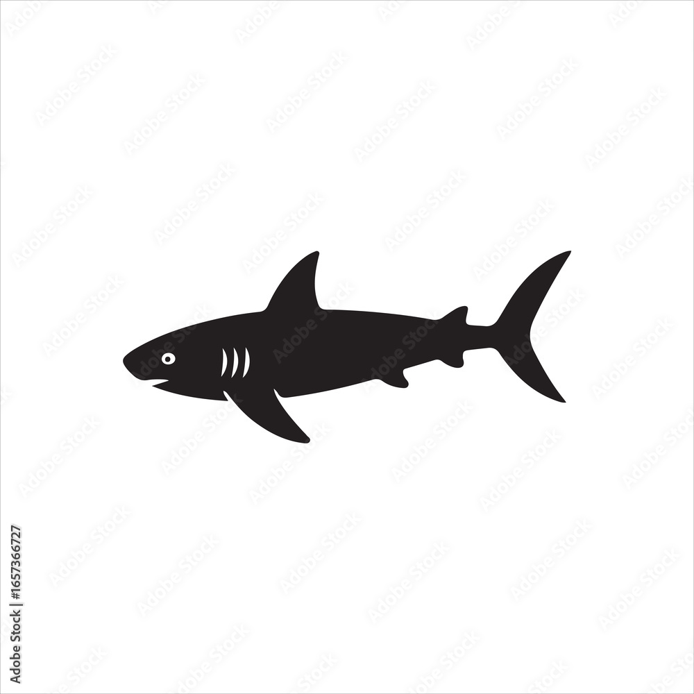 Obraz premium Black Silhouette of a Shark on White Background ocean marine