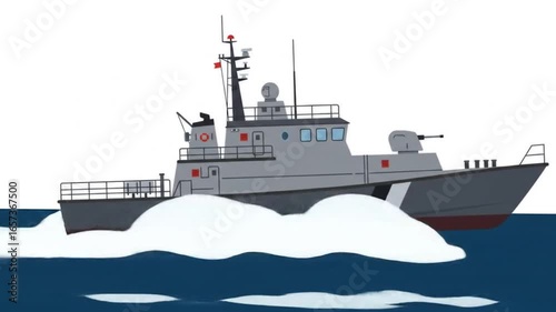 Patrol Boat Illustration Floating on White Background