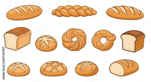 A diverse collection of freshly baked bread and baked goods for culinary delight