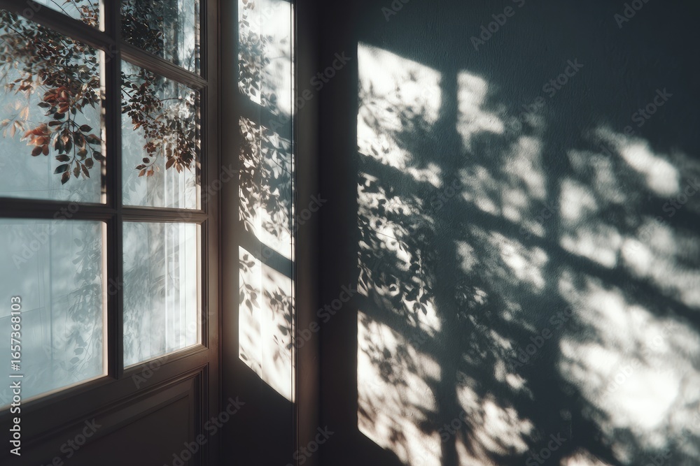 Fototapeta premium Sunlight streams through window, casting shadows (1)