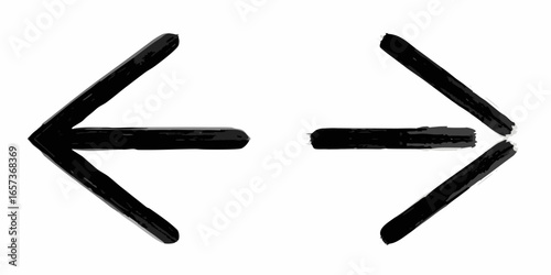 Vector two black arrows pointing in opposite directions with a brushstroke effect on a white background view