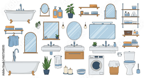 Modern bathroom fixtures and accessories collection for home design projects