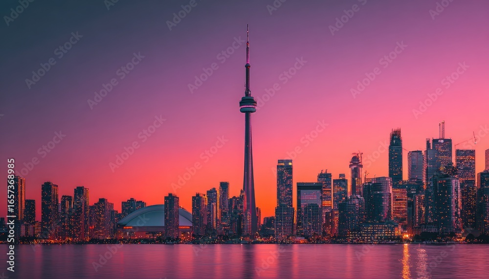 Obraz premium City skyline at vibrant sunset