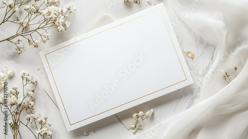 A luxury wedding invitation template with no text. Subtle gold foil detailing around the border. 