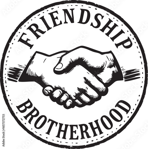 Black and white illustration of handshake, a symbol of friendship, brotherhood, and agreement.

