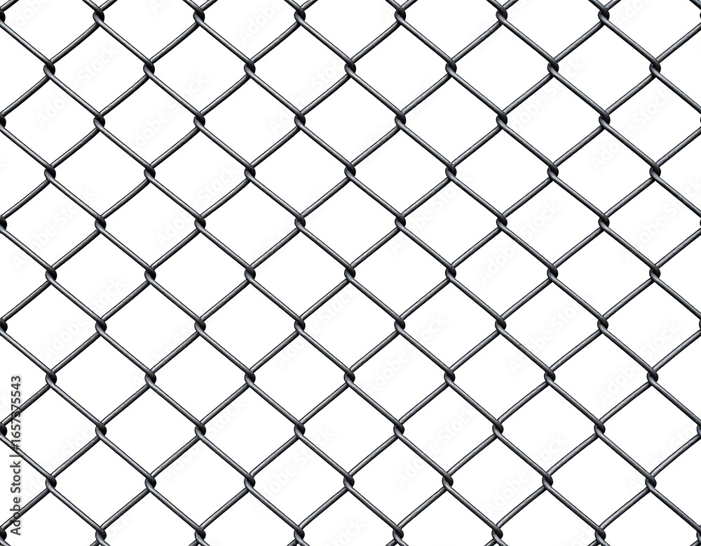 Fototapeta premium Seamless repeating pattern of a metallic chain-link fence on a white background