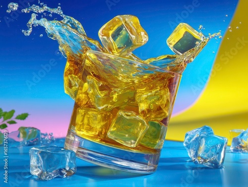 Whiskey Ice Cubes Splash - Drink Photography Cocktail