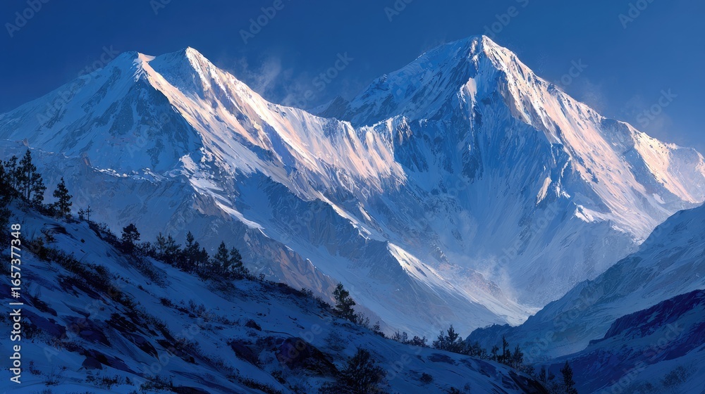 Obraz premium Snowy mountain peak at dawn