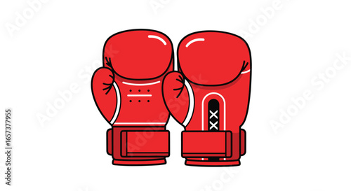Pair of red boxing gloves for training and competition ready for action