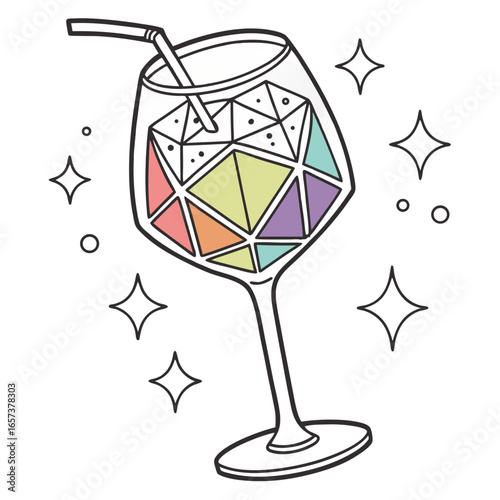 Arcane Prism Elemental Cocktail Vector Transparent PNG. Perfect for: fantasy branding, magical menus, RPG arcane assets, mystical product covers