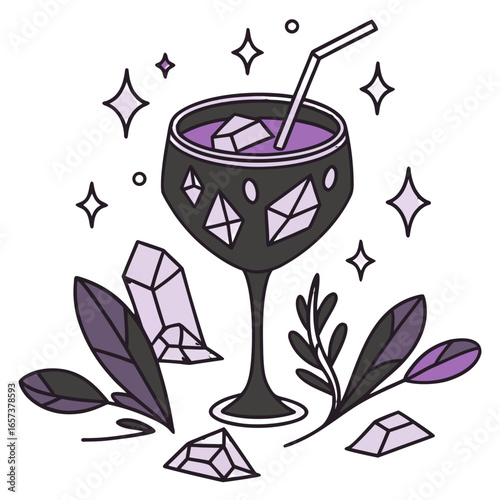 Cursed Crystal Cocktail Vector Transparent PNG. Perfect for: gothic product branding, fantasy crystal bar menus, dark sorcery posters, mystical event design