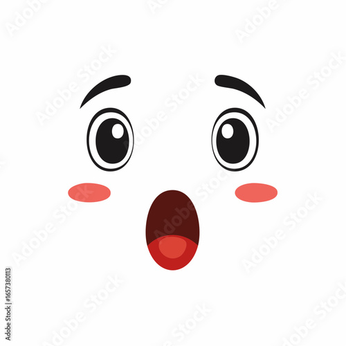 A clean and expressive cartoon illustration of a surprised face with wide eyes, an open mouth, and rosy cheeks, representing strong emotions like shock, amazement, and disbelief.