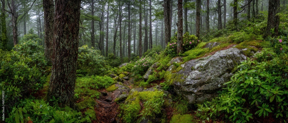 Obraz premium Misty mountain forest path